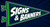 cartoon of pennant that reads "signs & banners"